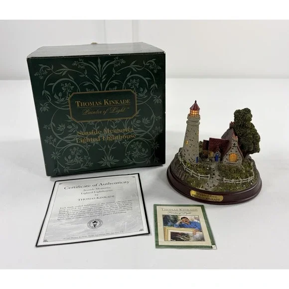 1999 Thomas Kinkade Seaside Memories Lighted Lighthouse The Light Of Peace COA - Picture 1 of 12